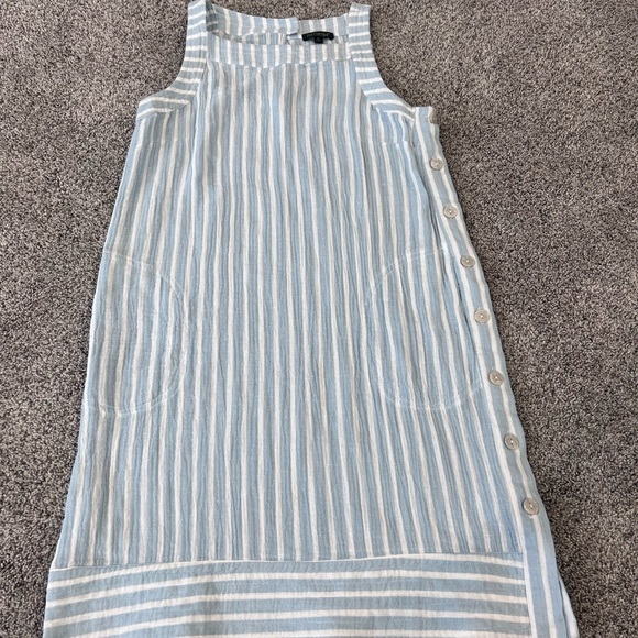 For Cynthia 100% Cotton Light Blue White Striped Dress Side Buttons Size Medium - Picture 1 of 11